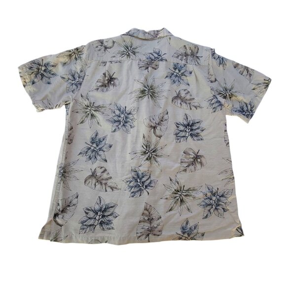 Vtg Batik Bay Mens Silk Hawaiian Shirt M Palm Leaf Print Beige & Blue Vacation - Picture 5 of 15